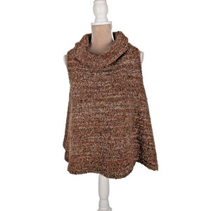 BRYN WALKER Boucle Sweater Brown Multi Cowl Turtleneck Sz L Transition Cozy